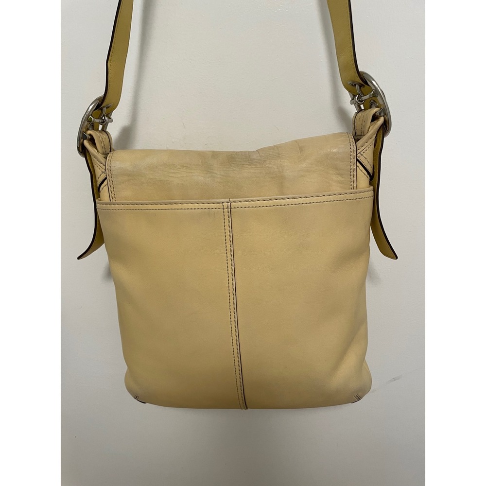 Coach Bleecker Leather Pale Yellow Buckle Flap Crossbody Shoulder Bag - Picture 5 of 12
